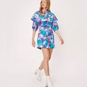 Abstract Poplin Cape Detail Mini Dress nasty gal